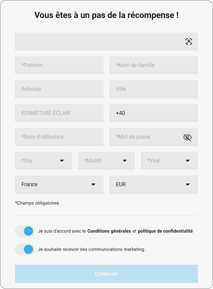 Fonctionnalités d'inscription sur Evolve Casino
